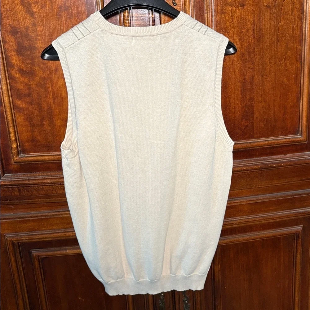 Van Heusen V Neck Cream Sweater Vest with Plaid Pattern Size Small